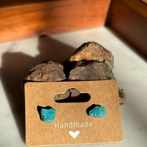 Handmade Raw Chrysocolla Stud Earrings